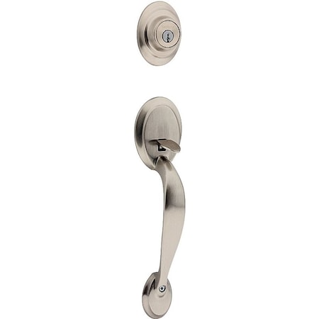 Kwikset Handleset, 3 Grade, Metal, Satin Nickel, 238 x 234 in Backset, KW1 Keyway, 134 in Thick Door 687DA15LIP