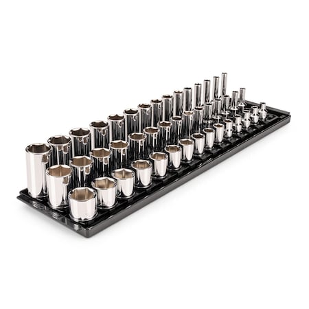 Tekton 3/8 In. Dr. Shallow, Semi-Deep, and Deep 6pt Socket Set w/Rails and Trays, 45-Piece (1/4 - 1 in.) SHD91125
