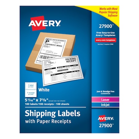 Avery Shipping Labels/Paper Receipt, 5-1, PK100 27900