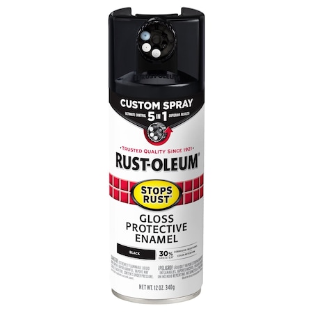 Rust-Oleum Rust Preventative Spray Paint, Black, Gloss, Solvent, 12 Oz 376884