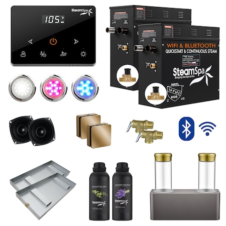 Steamspa 18KW Steam Bath Generator, Wireless Remote, BLUETOOTH, WIFI, Dual Aroma Pump, Gold BKWS1800GD-ADP