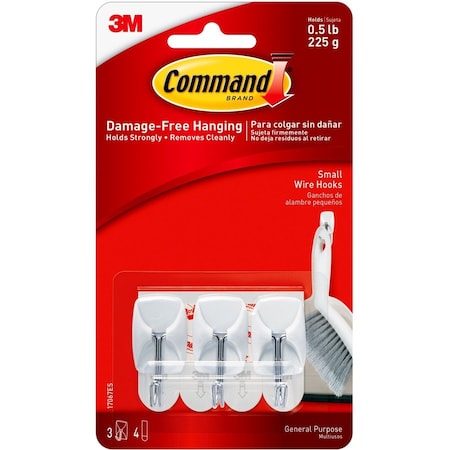 Command General Purpose Wire Hooks, Small, 0.5 lb Cap, White, PK3 17067ES