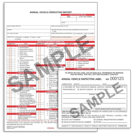 Jj Keller Annual Vehicle Inspection Report/Label, Carbon, Annual Vehicle Inspection Report, 3-Ply 471