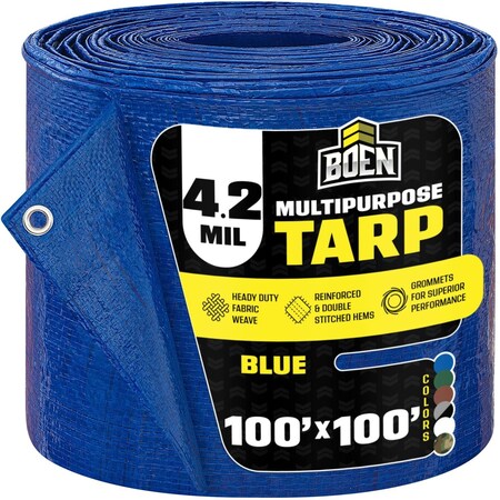 Boen All Purpose Tarp, 100 ft x 100 ft, 5 Mil, Blue, Polyethylene BT-100100