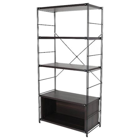 Leisuremod Brentwood Etagere Bookcase with Black Steel Frame & Melamine Board Shelves, Dark Walnut BBBL-65DW