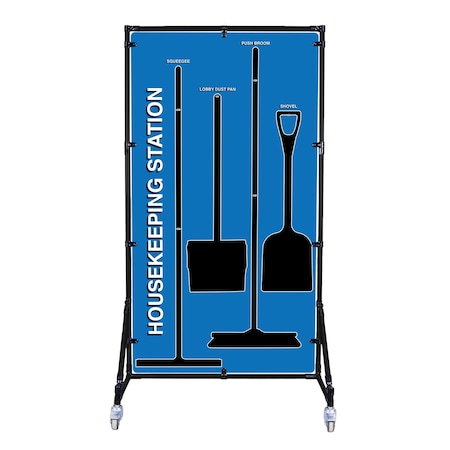 5S Supplies Housekeeping Shadow Board Broom Station V10, Blue, Broom + Stand HSB-V10-BLUE-BO-STAND