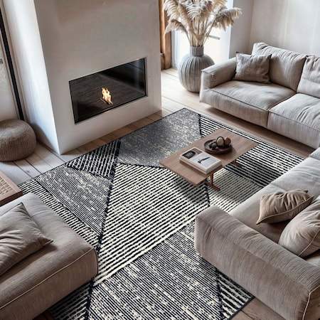 World Rug Gallery Contemporary Distressed Geometric Area Rug 7 ft 10 in x 10 ft Black WR93BLACK8X10