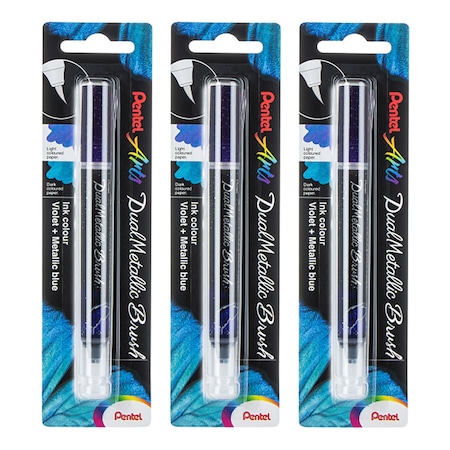 Pentel DualMetallic Brush, Violet/Metallic Blue Ink, 3PK XGFHBPDVX