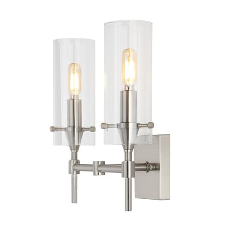 Jonathan Y Cato 13.5" 2-Light Modern Farmhouse Iron/Glass LED Vanity, Nickel/Clear JYL7806B
