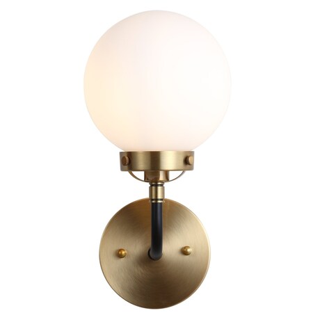 Jonathan Y Caleb 6" 1-Light Contemporary Transitional Iron/Glass LED Vanity Light, Brass Gold/Black/White JYL9056B