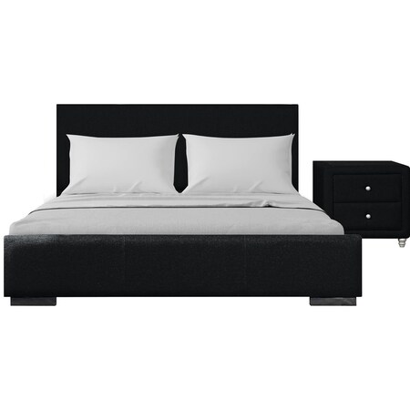 Homeroots Two Piece Black Upholstered Solid and Manufactured Wood Bedroom Set 569357