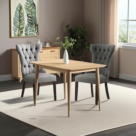 Homeroots Set of Two Tufted Light Gray and Espresso Linen Wing Back Dining Side Chairs 543543