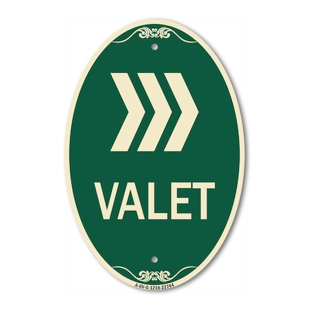 Signmission Valet Right Arrow, 12 Inch X 18 Inch Architectural Oval, Heavy Gauge Aluminum A-OV-G-1218-22744