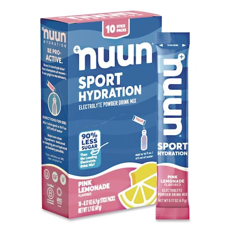Nuun Sport Hydration Electrolyte Powder Drink Mix, Pink Lemonade, 0.17 oz Stick, 10PK NUU02392