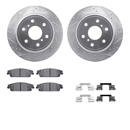 Dynamic Friction Co DFC Brake Rotor - Drilled & Slotted - Silver- Heavy Duty Brake Pad includes Hardware 7412-48040