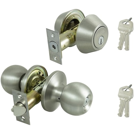 Prosource Deadbolt and Entry Lockset, Turnbutton Lock, Saturn Design, Stainless Steel, 3 Grade, Stainless Steel B36B1-PS