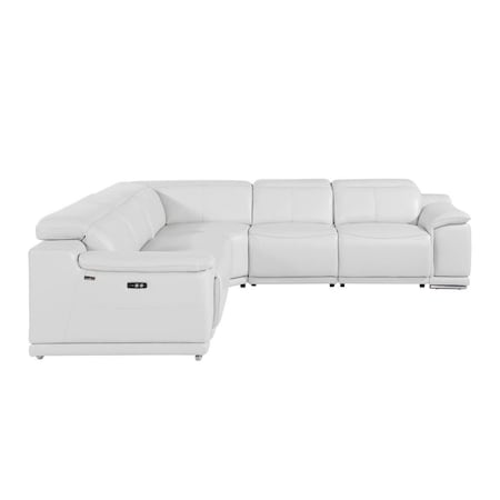Homeroots White Italian Leather Power Reclining L Shaped Five Piece Corner Sectional 532763