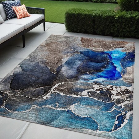 Homeroots 5' X 8' Blue Abstract Washable Indoor Outdoor Area Rug 559653
