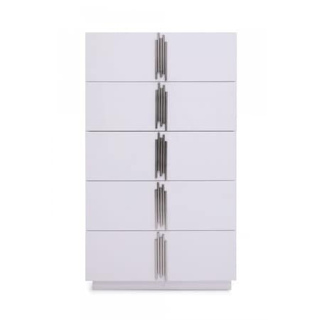 Homeroots 30" White Silver Manufactured Wood + Solid Wood Stainless Steel Five Drawer Chest 491551