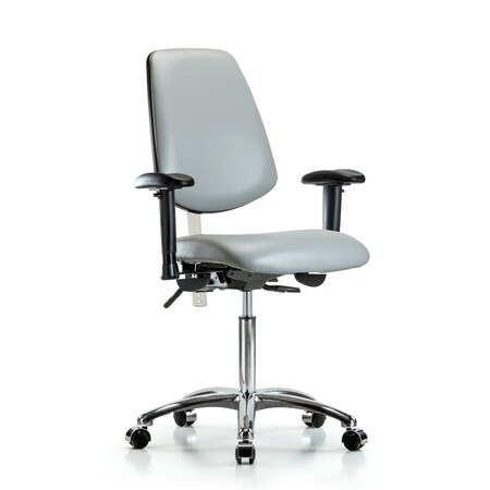 Blue Ridge Ergonomics Clean Room Chair Vin Med Ben Chair, Med, Bk, Dov, CL100, Adjustable Arms, 22" to 29" Height, Vinyl BR-NCR-VMBCH-MB-CR-T0-A1-NF-CC-8567