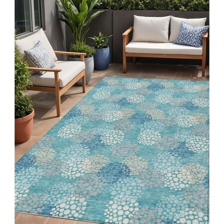 Homeroots 5' X 8' Teal Blue Gray And Ivory Polka Dot Washable Indoor Outdoor Area Rug 594287