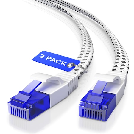 Maximm Cat6 Flat Braided Ethernet Cable 12ft, 2PK, White, 2PK C6F-12FT-2PK-WHBRD