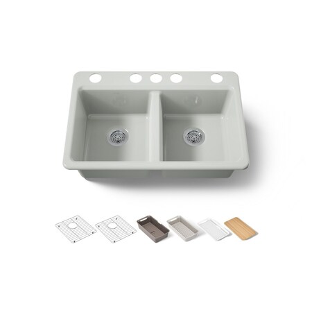 Kohler Riverby 33" undermount double-bowl workstation kitchen sink 8679-5UPC-FF