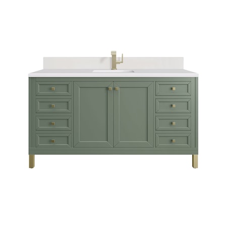 James Martin Vanities 60 in. Single Vanity, Smokey Celadon, w/Single Hole 3CM White Zeus Silestone Top & Backsplash 503-V60S-SC-1WZ