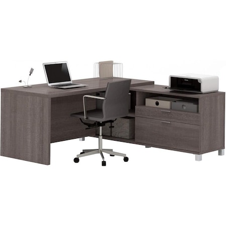 Bestar L Shaped Desk L-Shape Workstation, 71.1" D X 29.9" H, 71.1" W X Melamine, Bark Gray 120863-47