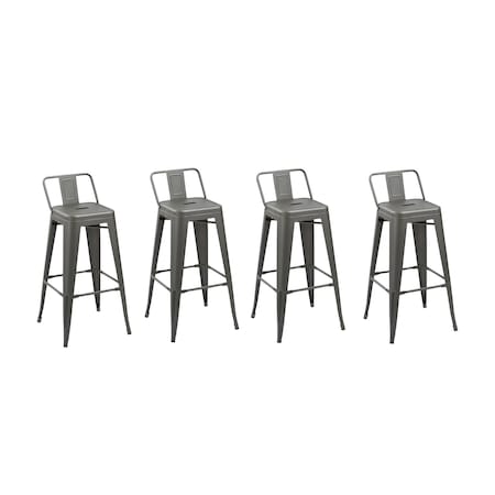 Homeroots Set of Four 26" Gray Steel and Metal Low Back Counter Height Bar Chairs, 4PK 555112