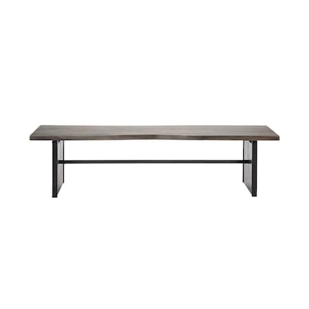 Homeroots Rectangular Indian Mango Woodbrown Tone Finish W Metal Cladding On The Base Dining Bench 376174