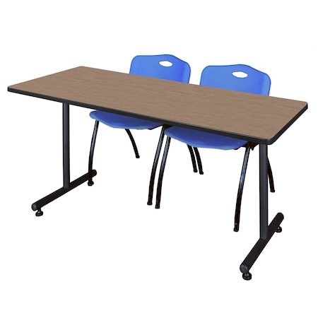 Regency Kobe T-Base Training Seminar Table W/ 2 M Stack Chairs, 60 in W, 30 in L, Noble Oak MKTRCT6030NO47BE
