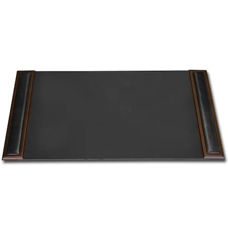 Dacasso This 34x20 desk pad features solid wood side rails with top-grain black leather inlays.<li>Materials P8401