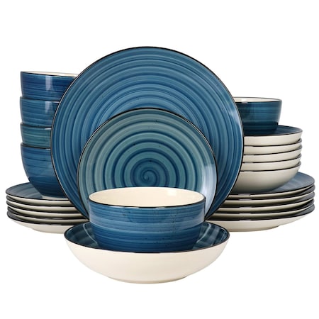 Elama Gia 24 Piece Round Stoneware Dinnerware Set in Dark Blue EL-GIA24DB