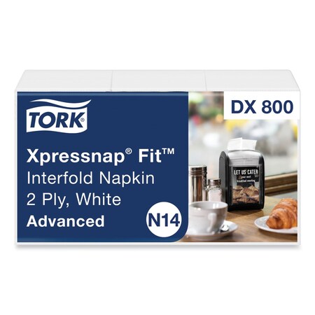 Tork Xpressnap Fit Interfold Napkins, 2-Ply, 6.5 x 8.39, White, PK4320 DX800