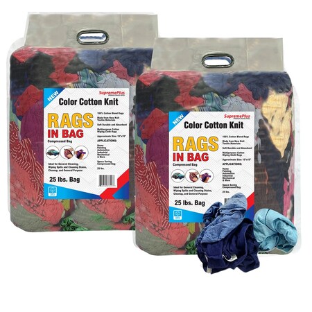 Supremeplus New Color Knit T-Shirt Cleaning Rags, 25 lbs. Bag, Pack of 2, 2PK SP-0164