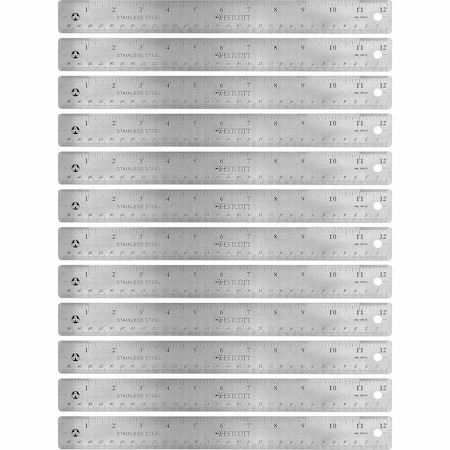Westcott Rulers, 12"L, Stainless Steel, Nonslip Cork Back, 12/BX, SR PK ACM10415BX