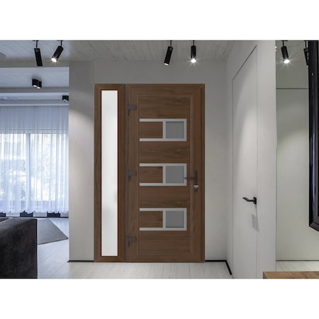 Vdomdoors Front Exterior Prehung Metal-Plastic Door, Manux 8933 Walnut, Side Sidelite Transom, Office Commerc MANUX8933EXD-WLN-W36+14xH80-RH