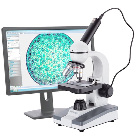 Amscope M148 Monocular Student Compound Microscope 40X-1000X w/Glass Optics and USB Digital Camera M148C-E
