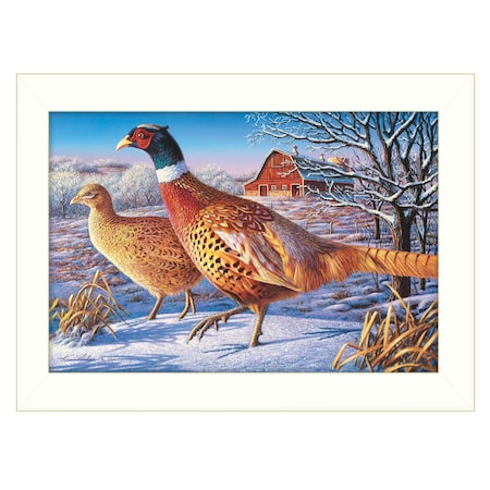 Homeroots Frosty Morning Ringnecks 2 White Framed Print Wall Art 415655
