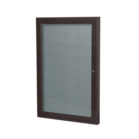Ghent Indoor/Outdoor Enclosed Vinyl Bulletin Board, Bronze Aluminum Frame, 36''Hx30''W, 1 Door, Stone PB13630VX-199