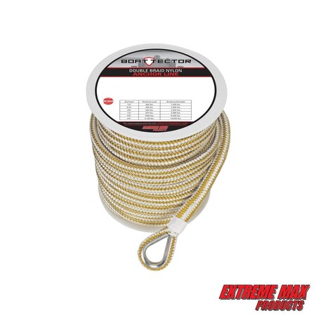 Extreme Max Extreme Max 3006.2258 BoatTector Premium Double Braid Nylon Anchor Line w Thimble-1/2" x 150' &Gold 3006.2258