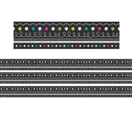 Teacher Created Resources Chalkboard Brights Straight Rolled Border Trim, 50 Feet Per Roll, 3PK TCR8947