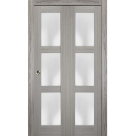 Sartodoors Sliding Closet Bi-fold Doors, Lucia 2552 Ginger Ash with Frosted Glass, Sturdy Tracks Moldings Tri LUCIA2552BF-SSS-60 x 80 (2* 30x80)