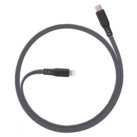 Ventev Flat Usb C To Apple Lightning High Speed Tangle-free Cable 3.3ft, Gray FC3-GRYBX-266512