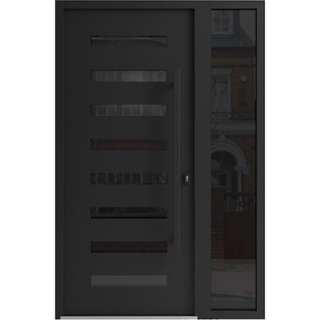 Vdomdoors Aluminum Door Iron 0188 Black Entry Steel Metal Classic Painted 52 x 80 (36+16 x 80)-Left Inswing IRON0188EXD-BLK-W36+16xH80-LH-I