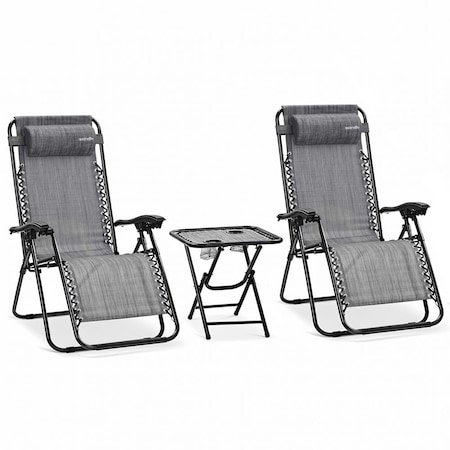 Serenelife Outdoor Zero Gravity Lounge Chair Set with Table SLZGHTBGY32