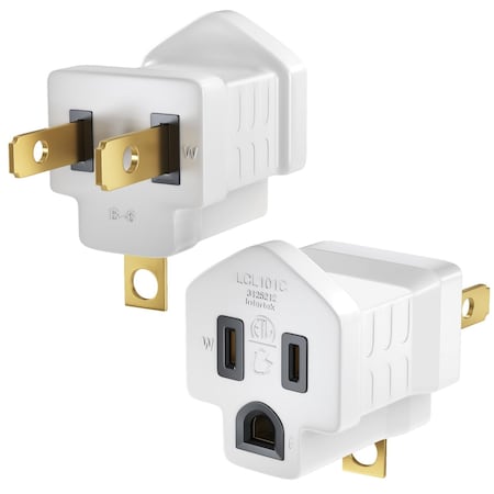 Maximm 2-Prong to 3-Prong Grounding Outlet Adapter Converter, 2PK, White, 2PK LCU01C-2TO3PR-WH-2PK