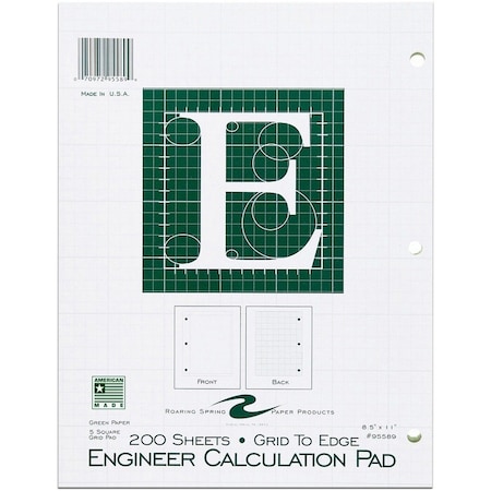 Roaring Spring 5x5 Grid Engineering Pad, 15 Green, 3 Hole Punched, Green ROA95589