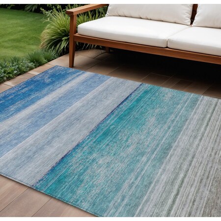Homeroots 8' X 10' Sky Blue Striped Washable Indoor Outdoor Area Rug 608142